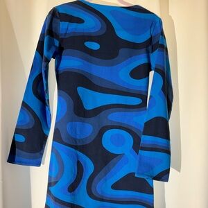 Vibrant Blue Abstract Long Sleeve Dress